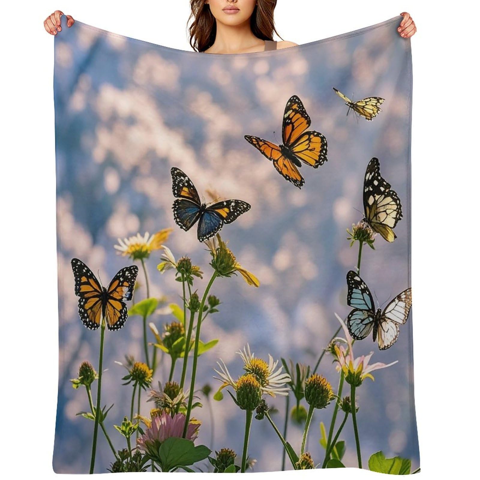 Flying Butterflies Throw Blanket for Couch and Bed Super Soft Warm Lightweight Throw Blankets Cozy Fuzzy Flannel Blanket Personalized Decorative Blankets for Sofa Decor 50"x60"