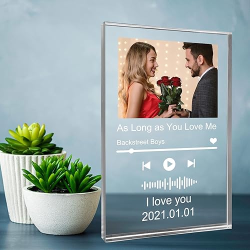 Miniatura 4 de Placa de canción acrílica personalizada, placas de fotos musicales personalizadas, marco de fotos escaneable, cubierta de álbum de código QR de
