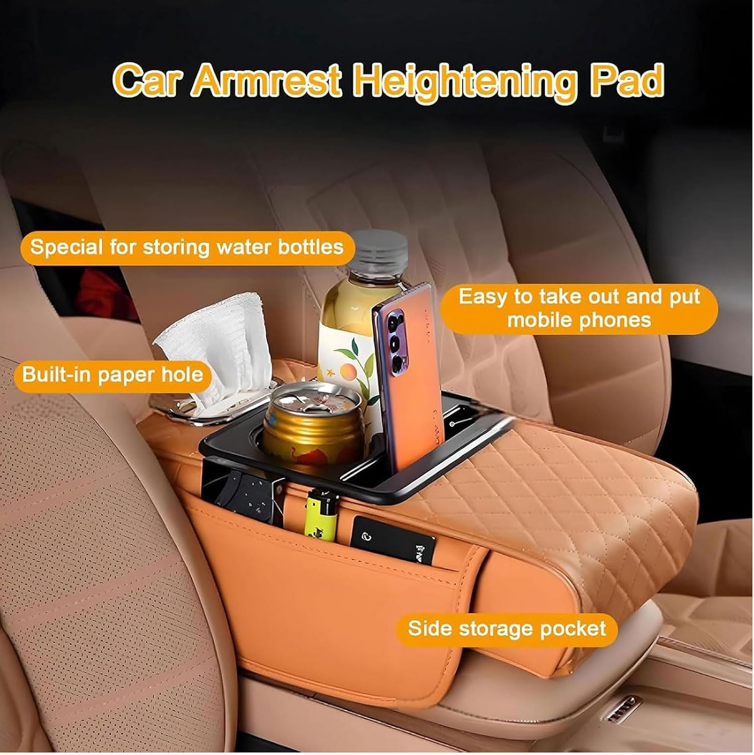 Car Center Console Cover for Jaguar F-Pace 2015-2019 2020 2021 2022 2023 2024 2025, Leather Waterproof Car Armrest Cover with Storage Box Cup Holder, Car Accessories,Black-Red