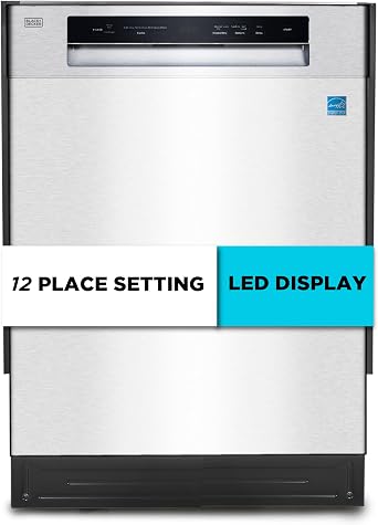 BLACK+DECKER 24" Built-In Dishwasher, 12-Place Setting Capacity with Stainless Steel Tub, Dish Washer with 5 Wash Programs and Smart Wash Cycle, ENERGY STAR Certified, BDW100MS, Stainless Steel