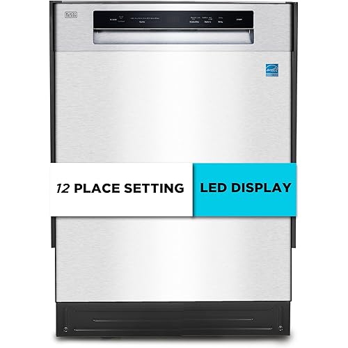 BLACK+DECKER 24" Built-In Dishwasher, 12-Place Setting Capacity with Stainless Steel Tub, Dish Washer with 5 Wash Programs and Smart Wash Cycle, ENERGY STAR Certified, BDW100MS, Stainless Steel