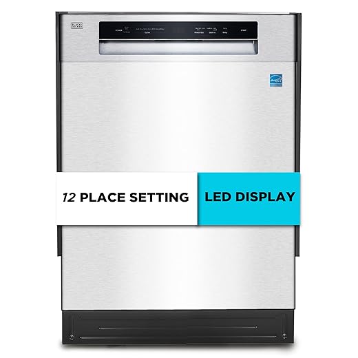 BLACK+DECKER 24" Built-In Dishwasher, 12-Place Setting Capacity with Stainless Steel Tub, Dish Washer with 5 Wash Programs and Smart Wash Cycle, ENERGY STAR Certified, BDW100MS, Stainless Steel