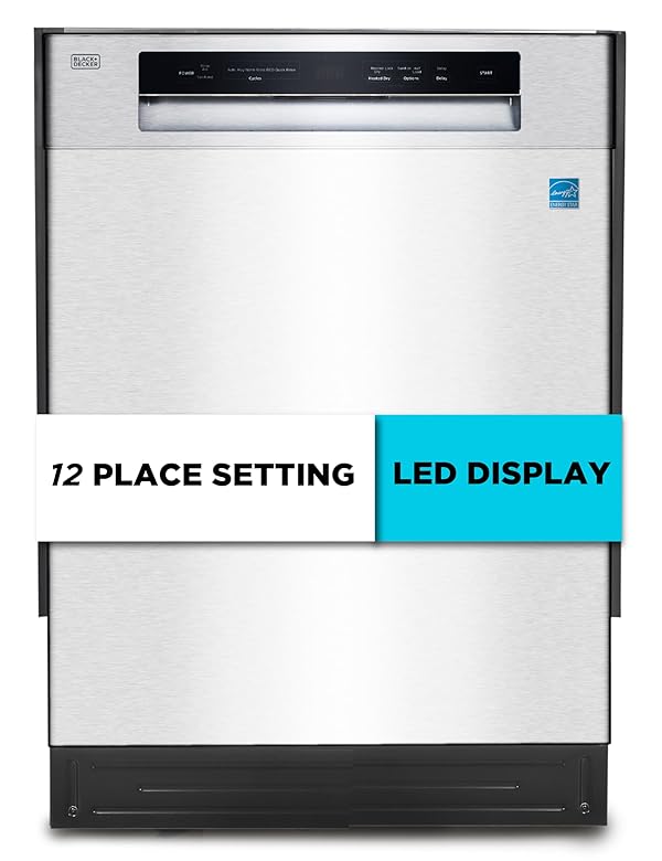 BLACK+DECKER 24" Built-In Dishwasher, 12-Place Setting Capacity with Stainless Steel Tub, Dish Washer with 5 Wash Programs and Smart Wash Cycle, ENERGY STAR Certified, BDW100MS, Stainless Steel by BLACK+DECKER - Used condition - US$283.82
