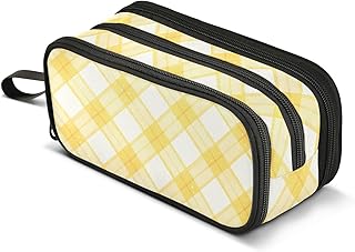 JUNZAN Estuche estético a cuadros para lápices para mujeres y hombres, escuela, oficina, universidad, suministros de papelería, color amarillo mantequilla