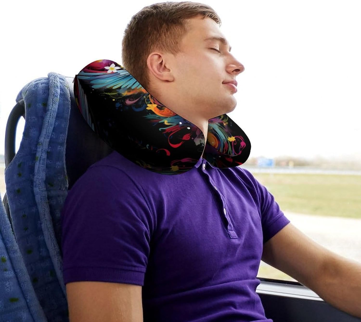 Watercolor Guitar with Wings U Shaped Neck Pillow Portable Travel Airplane Headrest Pillow Lightweight Support Pillow Cushion