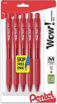 Pentel Wow! Retractable Ballpoint Pen, 1.0mm, Medium Line, Red Ink, Pack of 5 BK440BP5B