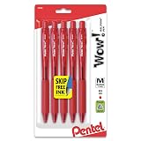 Pentel Wow! Retractable Ballpoint Pen, (1.0mm), Medium Line, Red Ink, Pack of 5 (BK440BP5B) – view 1