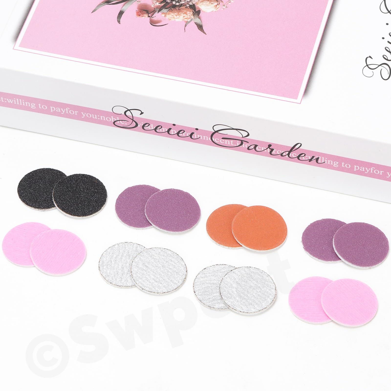 Swpeet 201Pcs 5Colors 80# 120# 150# 180# 240# Grids sostituzione disco di carta da levigatura con metallo unghio trapano bit kit, dischi di carta da levigatura, dischi di levigatura autoadesivi bit