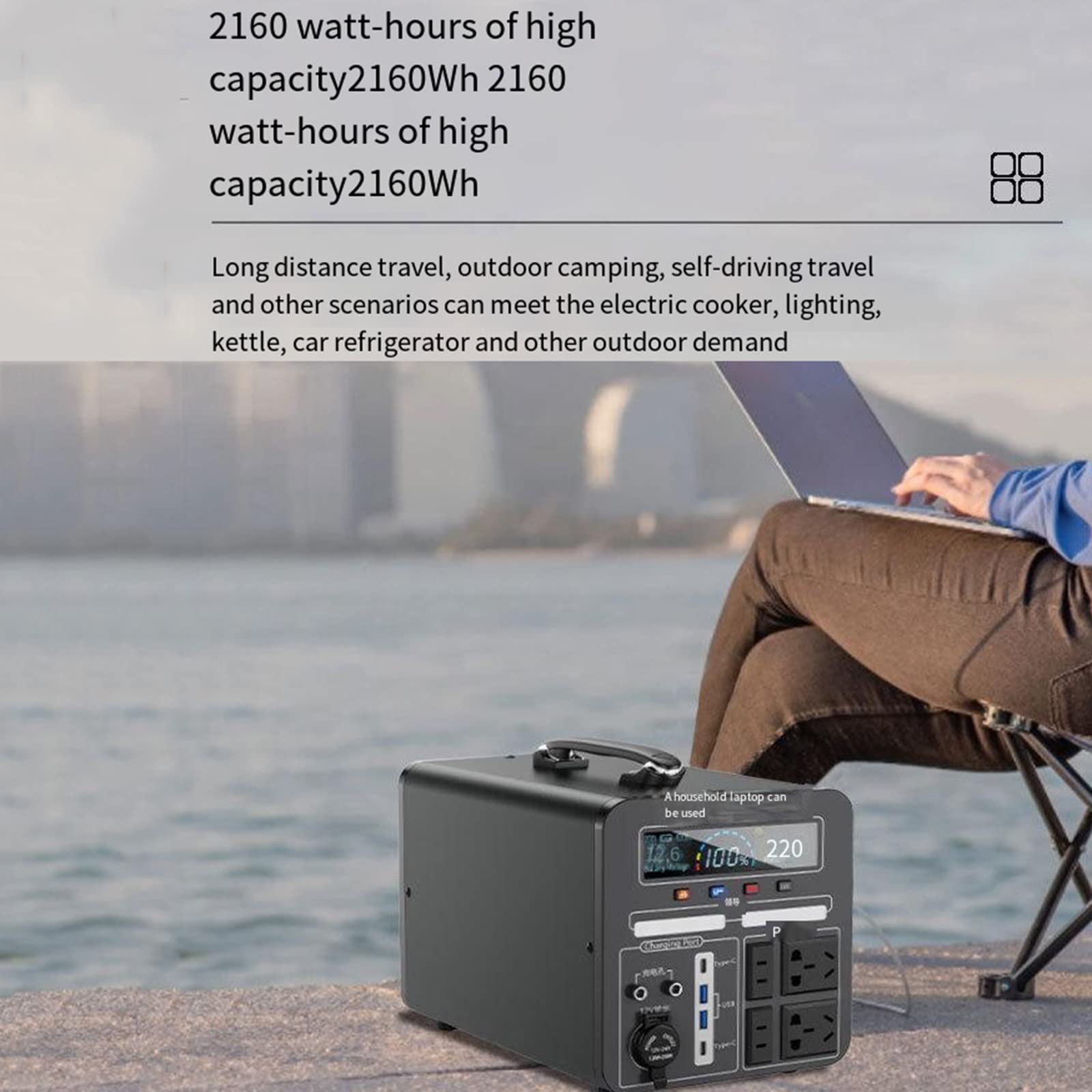 Banco de energía portátil de 1500 W, Fuente de alimentación de Almacenamiento de energía portátil para Exteriores, Mini estación de energía portátil de Carga rápida,600W+480Wh