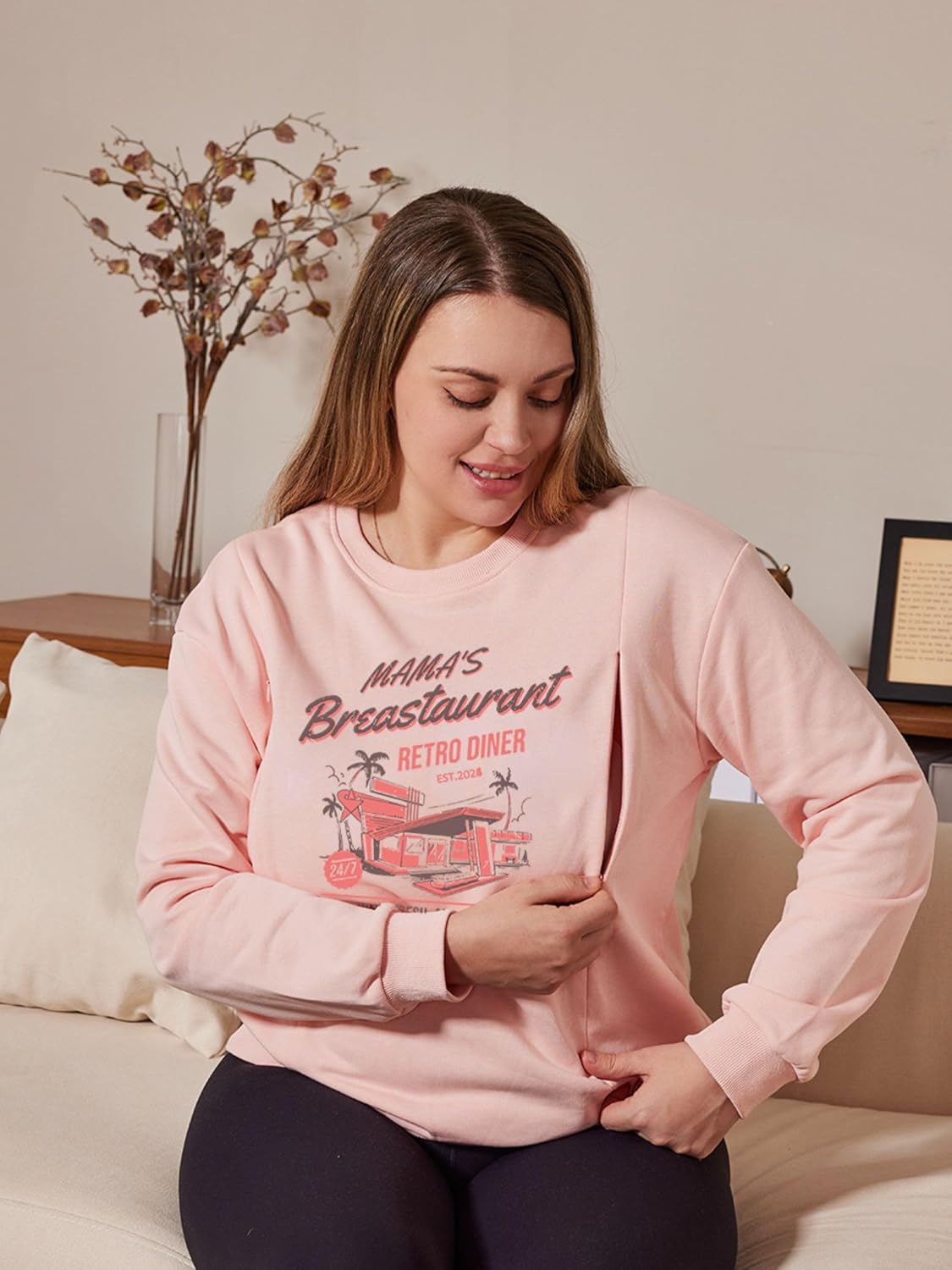 Nursing Sweatshirts for Breastfeeding Maternity Tops with Zippers Cotton Breastfeeding Shirt Pregnancy Clothes - Image 3