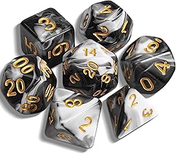 QMAY Set di dadi poliedrici DND – 7 pezzi per Dungeon and Dragons MTG RPG D&D D20, D12, D10, D%, D8, D6, D4 (bianco e nero)