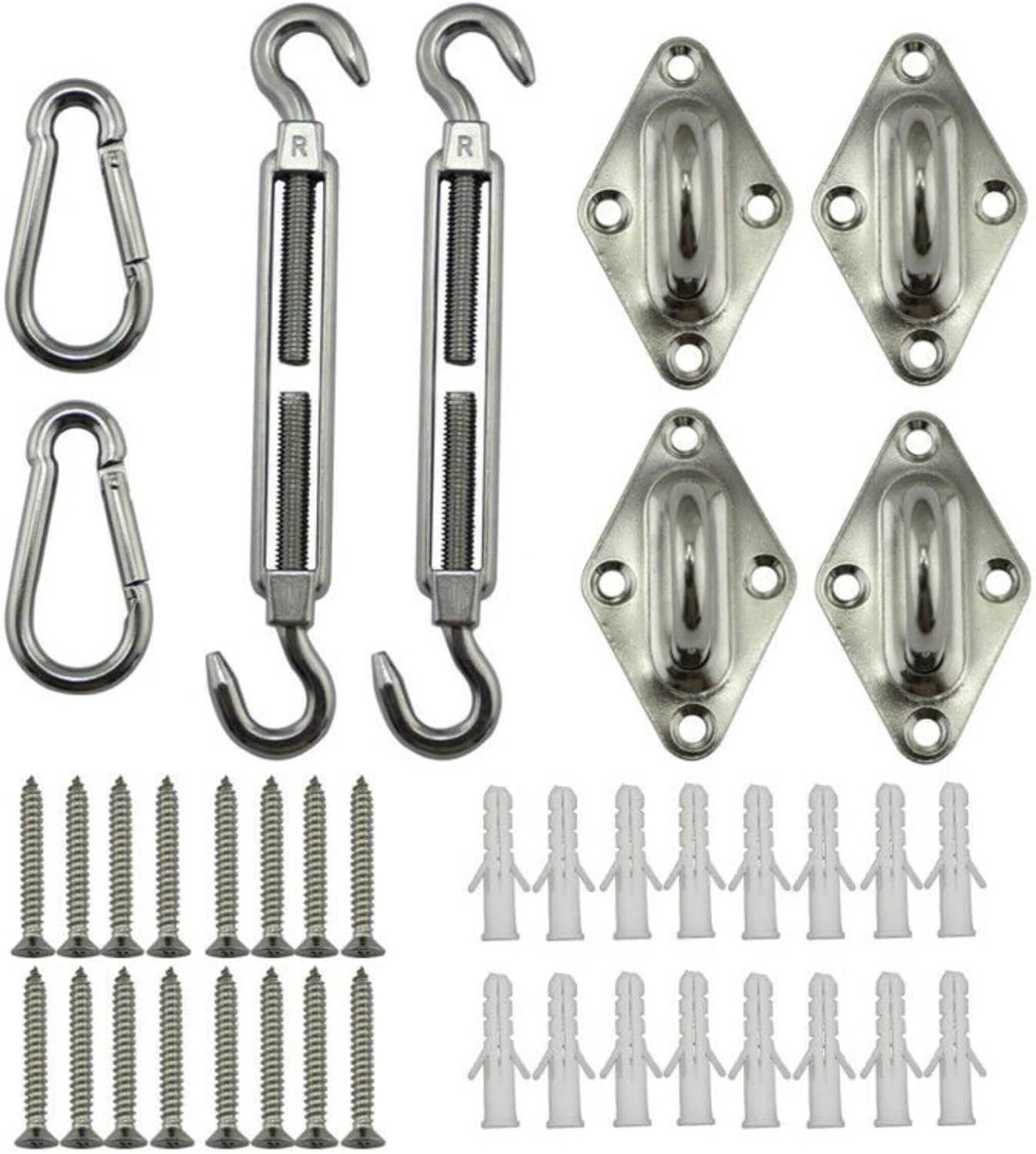 24pcsset Sun Shade Sail Canopy Accessory 304 Stainless Steel Hardware Kit Turnbuckle Pad Eye Carabiner Clip Hook Screws Silver