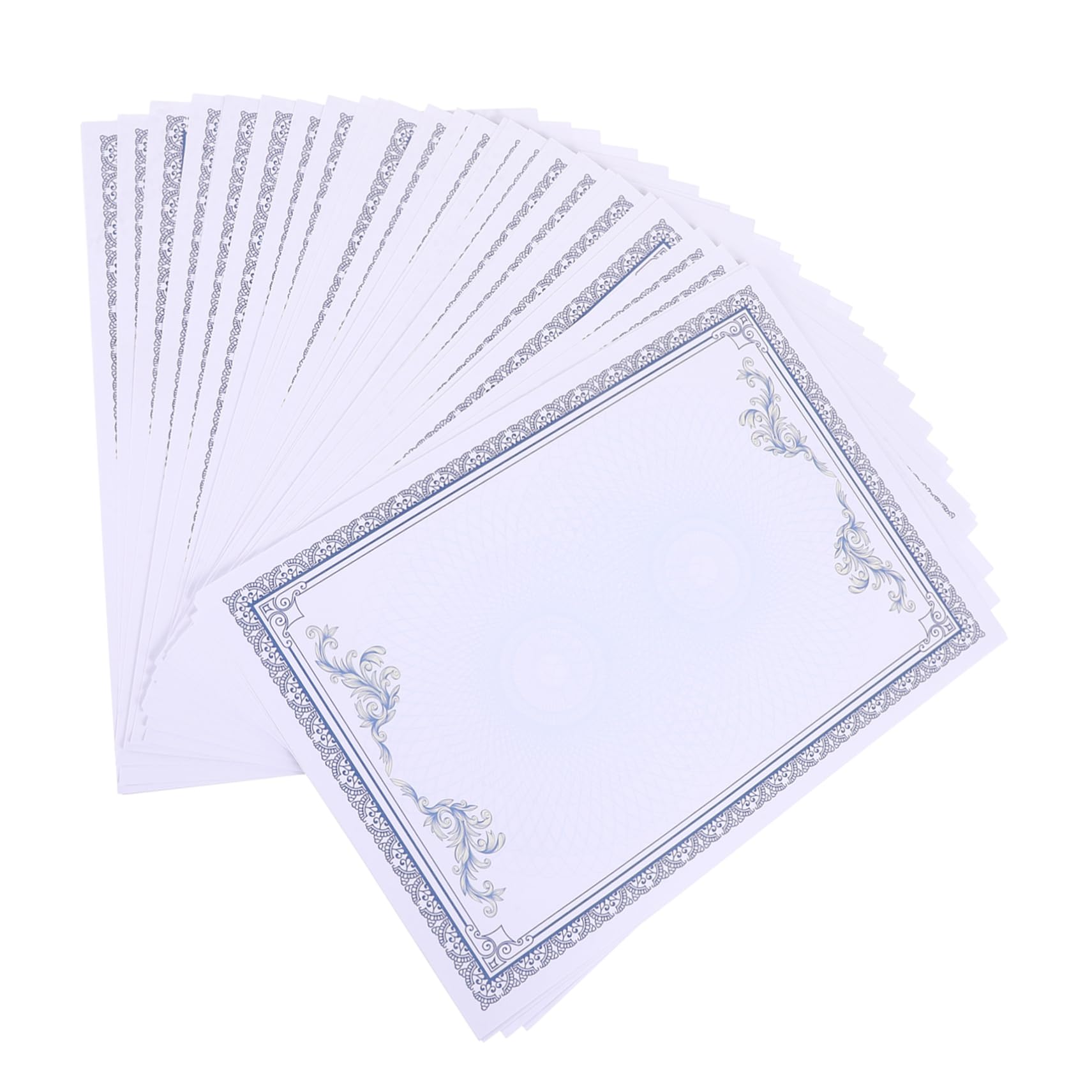Certificados de Reconocimiento en Papel Azul A4 50 Piezas | Estilo Europeo Elegante, Buena Impresión para Organizaciones y Diy, Hojas en Blanco para Imprimir