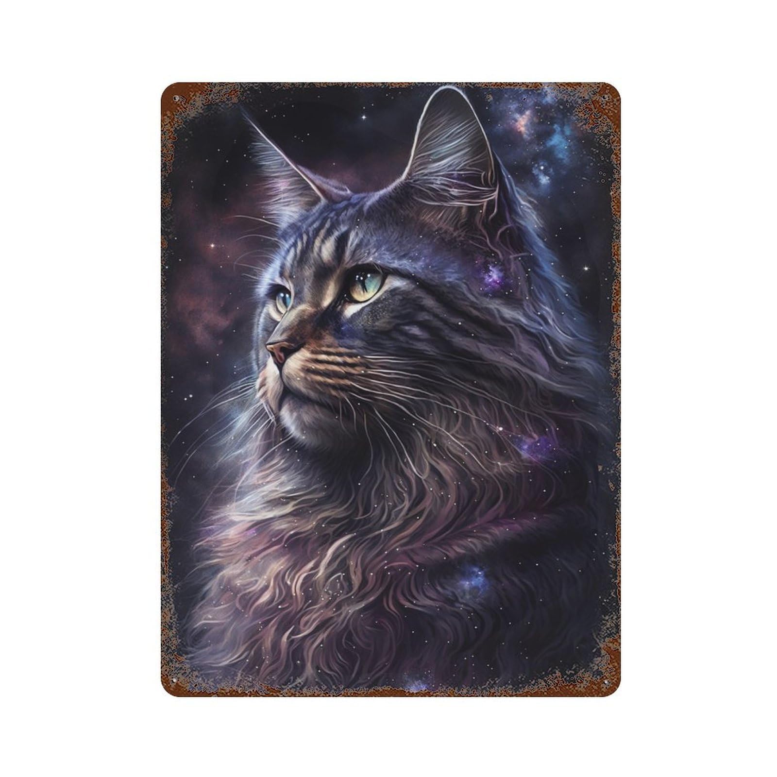 Cosmic Cat Portrait-21 Rust Effect Tin Sign 15.7"x11.8", Industrial Home Decor for Garage, Pub Or Kitchen
