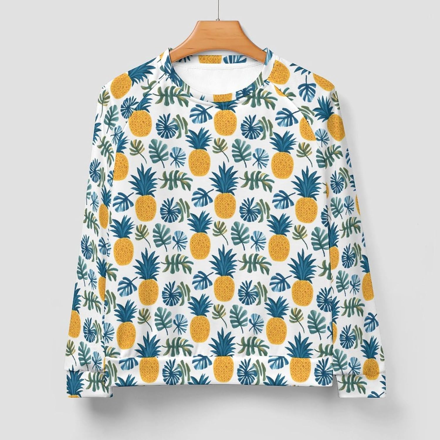 Pineapple Tropical Leaves Men's Sweatshirt Crew Neck Sweater Long Sleeve Pullover Tops Casual Wear