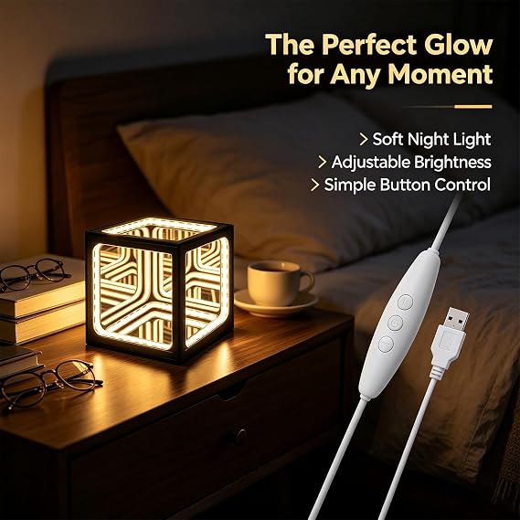 4D Infinity Mirror Cube Lamp with Adjustable Brightness