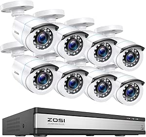 ZOSI H.265+ 16 Channel Security Camera System with AI Human Vehicle Detection, 16CH 1080p DVR and 8 x CCTV Weatherproof Bullet Camera Outdoor Indoor, 80ft Night Vision, 90°Wide Angle (No Hard Drive) asin的图片