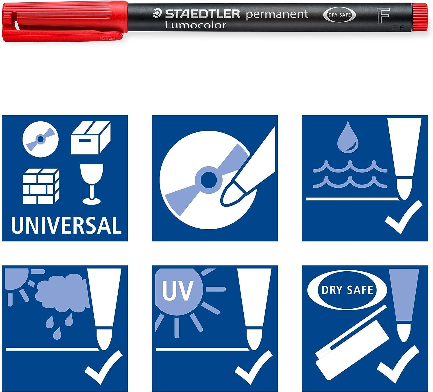STAEDTLER 318-WP4 Lumocolor Permanent Universal Pens, Fine Point, 0.6mm, Assorted, 4 per Set (Pack of 4)