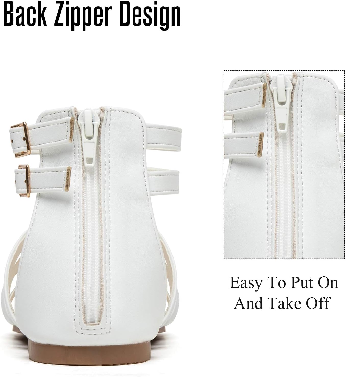 katliu Women's Gladiator Sandal Flat Strap Sandals Two Ankle Buckle 6 White