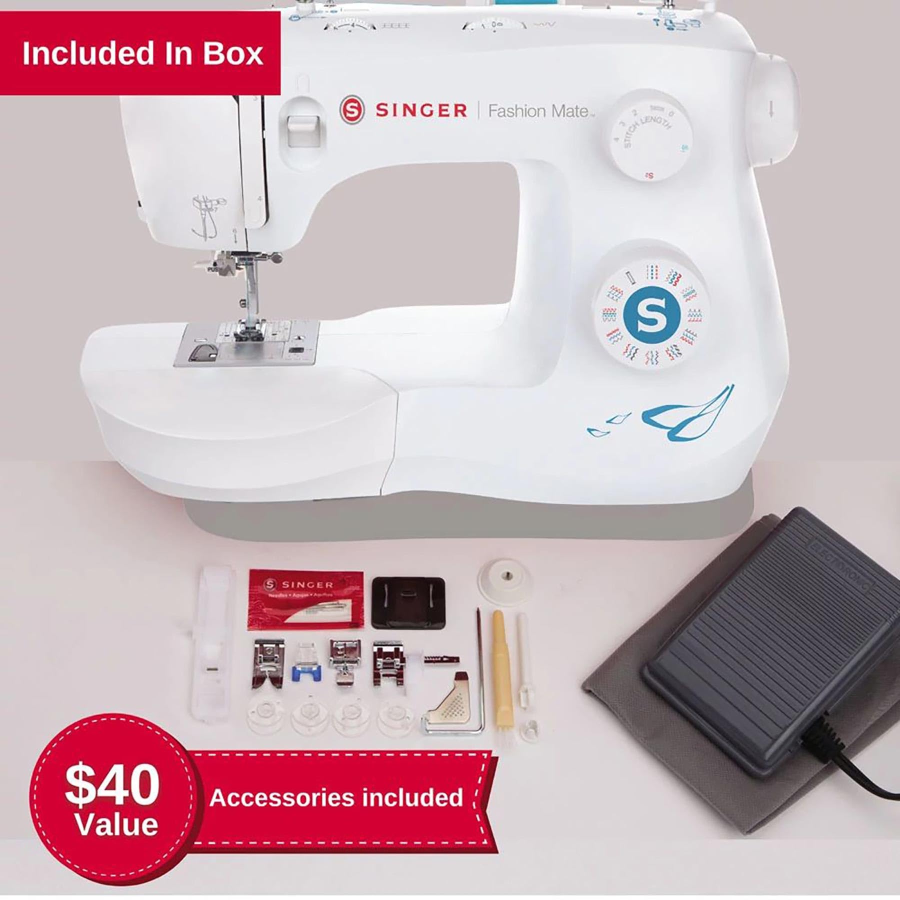 SINGER Fashion Mate™ 3342 Lightweight & Portable Sewing Machine with Accessory Kit | 32 Built-In Stitches, Free Arm, Full Metal frame, LED Light & 1-step Buttonhole | Great for Crafts & Mending