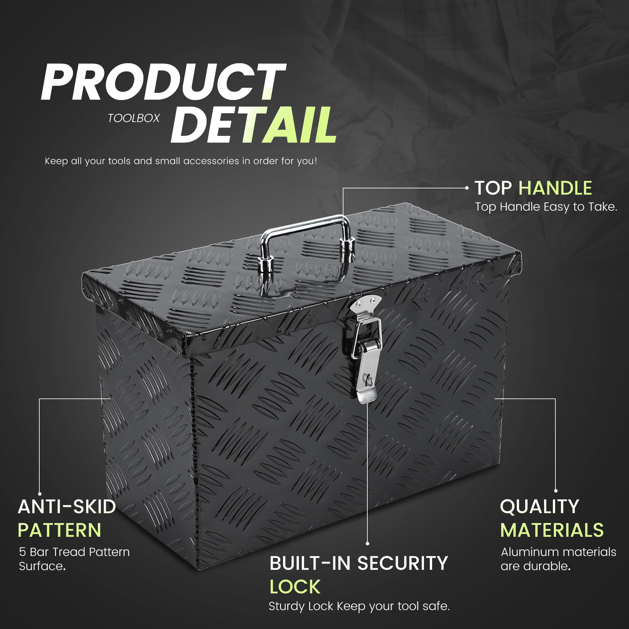 VEVOR 49x15x15 Aluminum Truck Bed Tool Box – Diamond Plate, 220 Lb Capacity, Lockable With Side Handles, Black