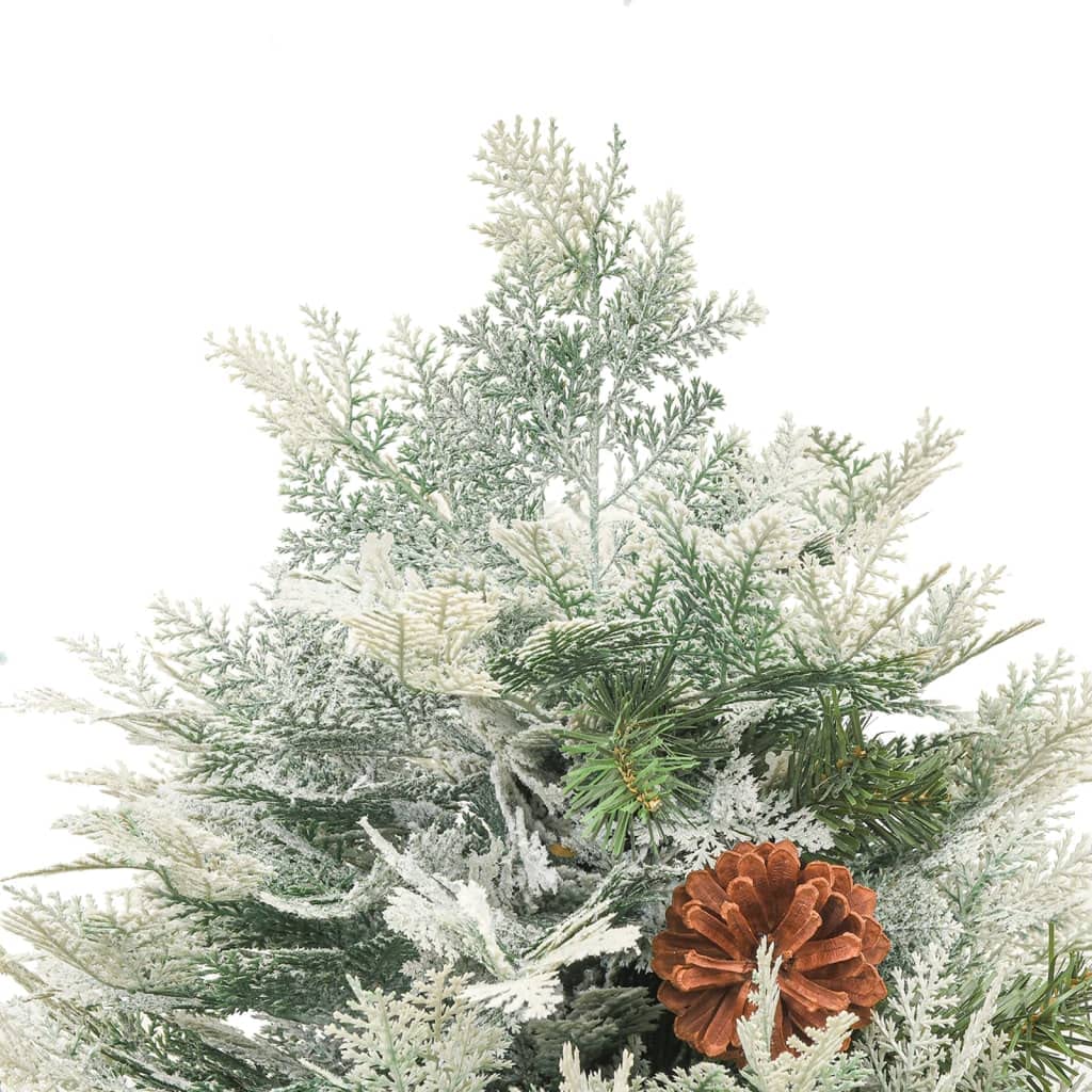 Árbol de Navidad artificial de 150 cm con 150 LED y 30 piñas, diseño plegable de PVC/PE/acero verde y blanco para salón, pasillo y oficina