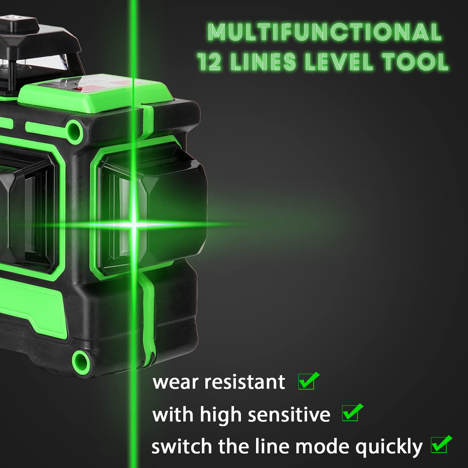 Livella Laser, Geevorks Multifunzionale 3D 12 Linee Strumento Livella Laser Linee Verticali Orizzontali con Funzione Autolivellante, Con 2 Batteria Ricaricabile