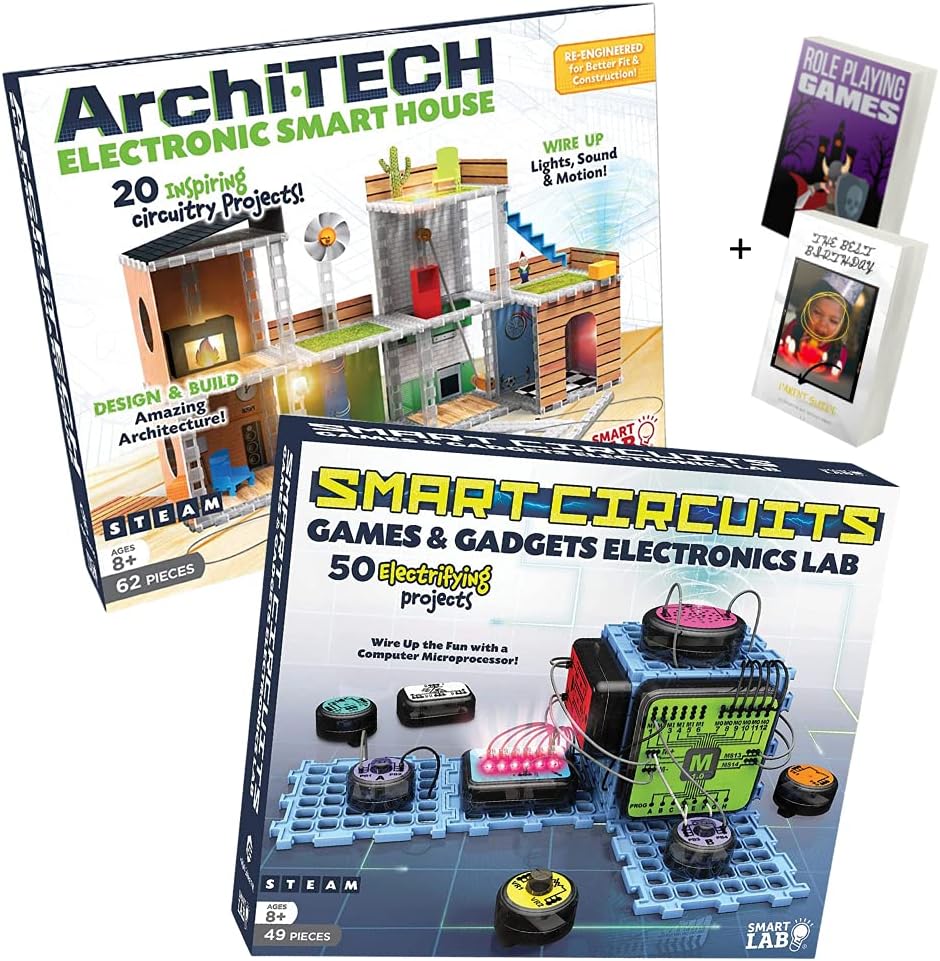 Smart Lab Archi Tech Electronic Smart House Building Kit & Smart Circuits Electronics for Kids Set - STEM Toys Architecture Tools, Construction Set, & Circuit Maker Kids Building Toys with 2X E-Books