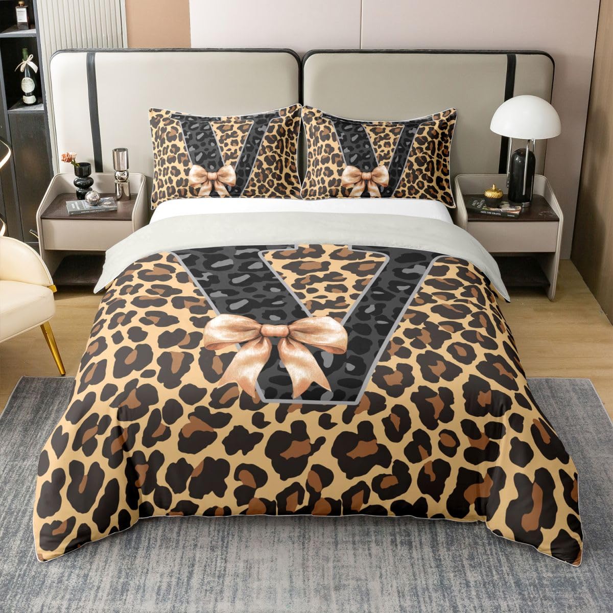 Parure de lit personnalisée alphabet guépard, cadeau idéal chambre fille