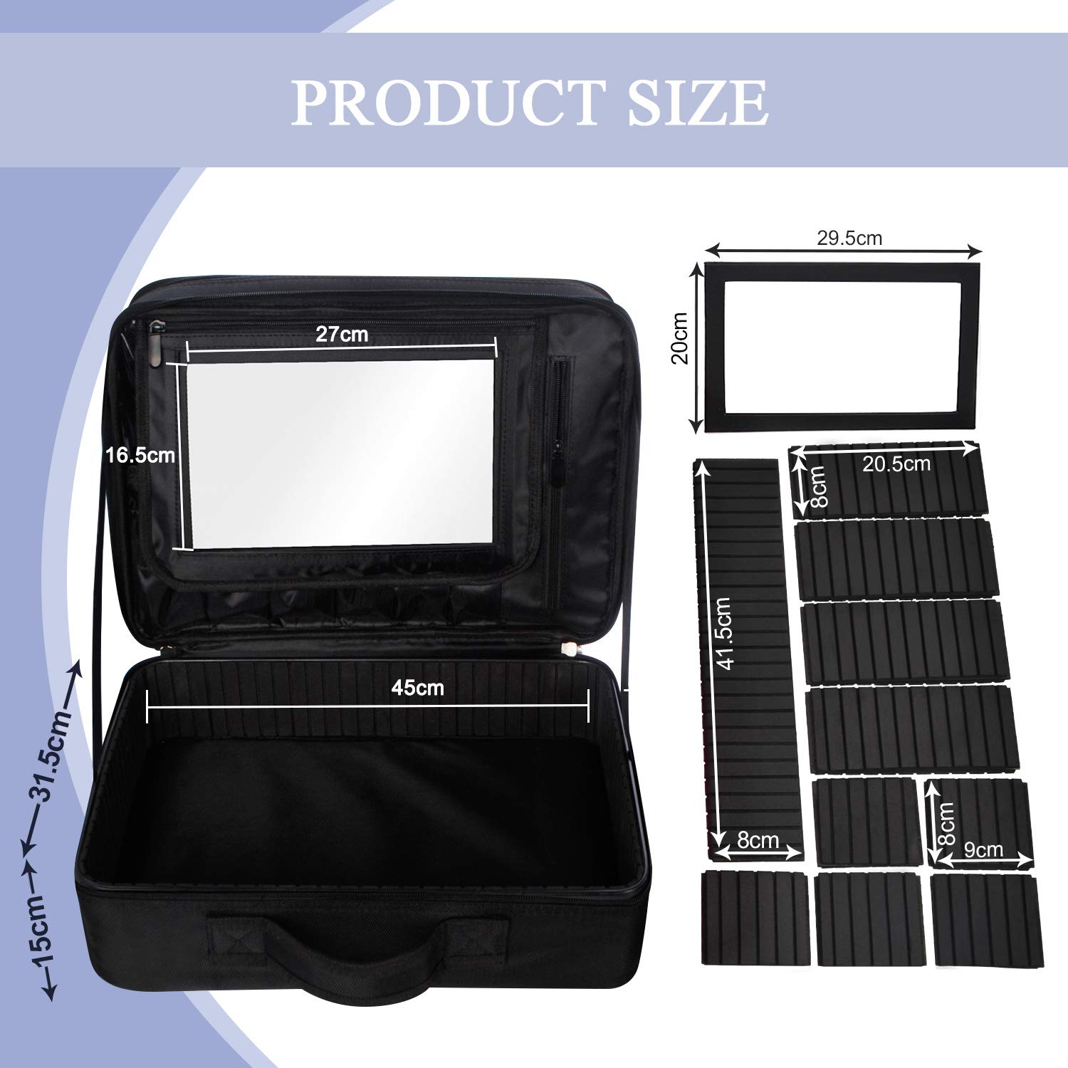 Grande borsa per il trucco, da viaggio, con scomparti regolabili, custodia per il trucco professionale, scatola per il trucco, kit per il trucco, kit per il trucco, kit per capelli con una cinghia a