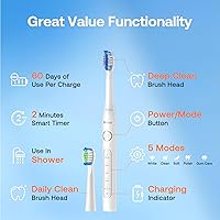 Vista 7 de Cepillo de dientes eléctrico ultrasónico Bitvae para adultos y niños, cepillo de dientes de viaje aceptado por la ADA con vida útil de batería