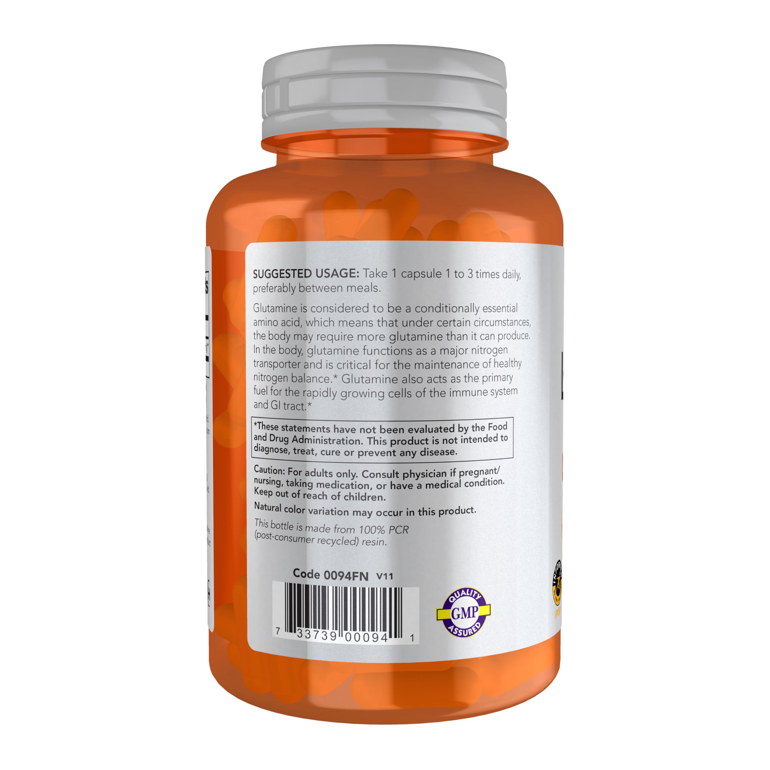 NOW Sports, L-Glutamine 1,000 mg, Double Strength, Amino Acid, 120 Veg Caps — Amazon image 3