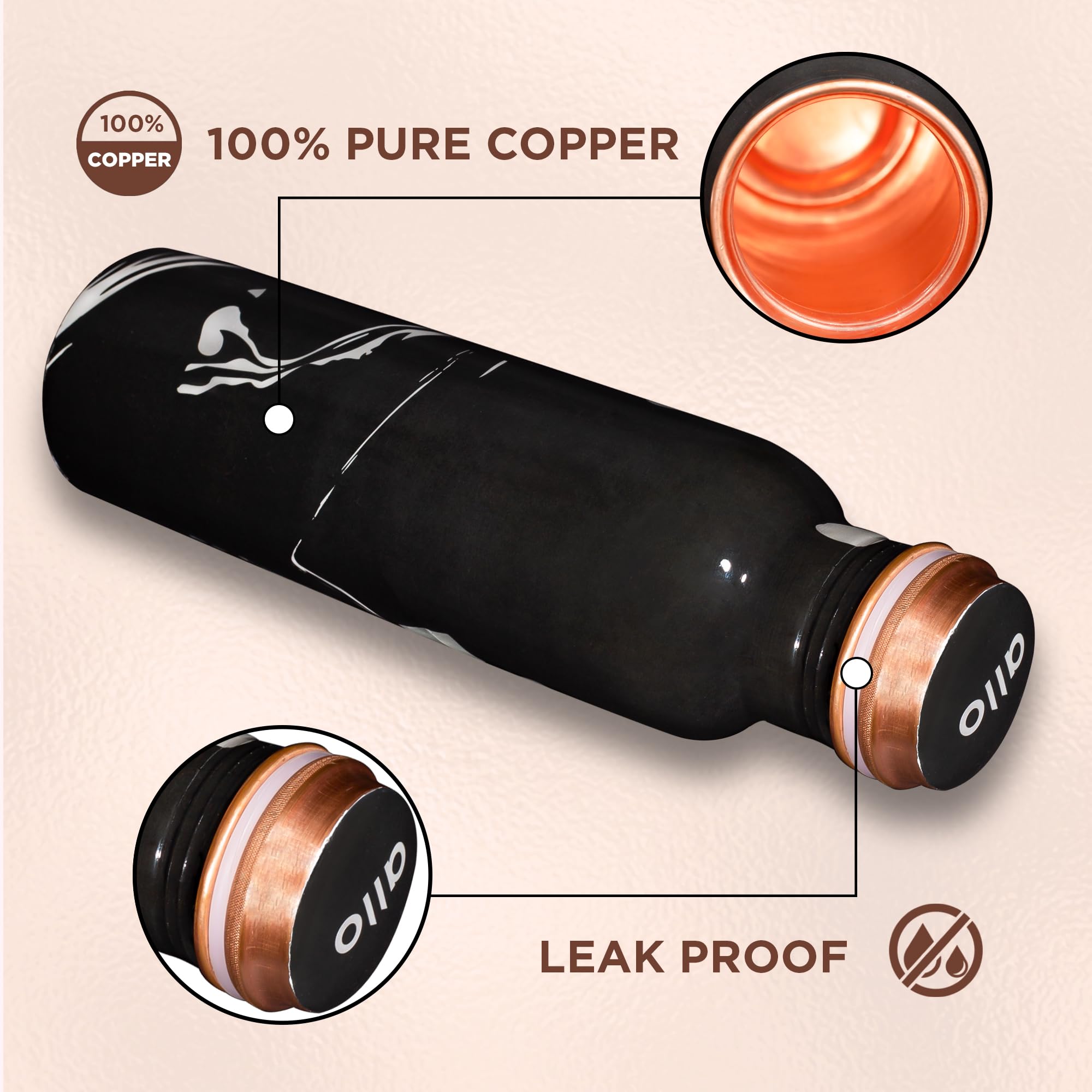 Allo Pure Copper Water Bottle - 1L Leakproof -3