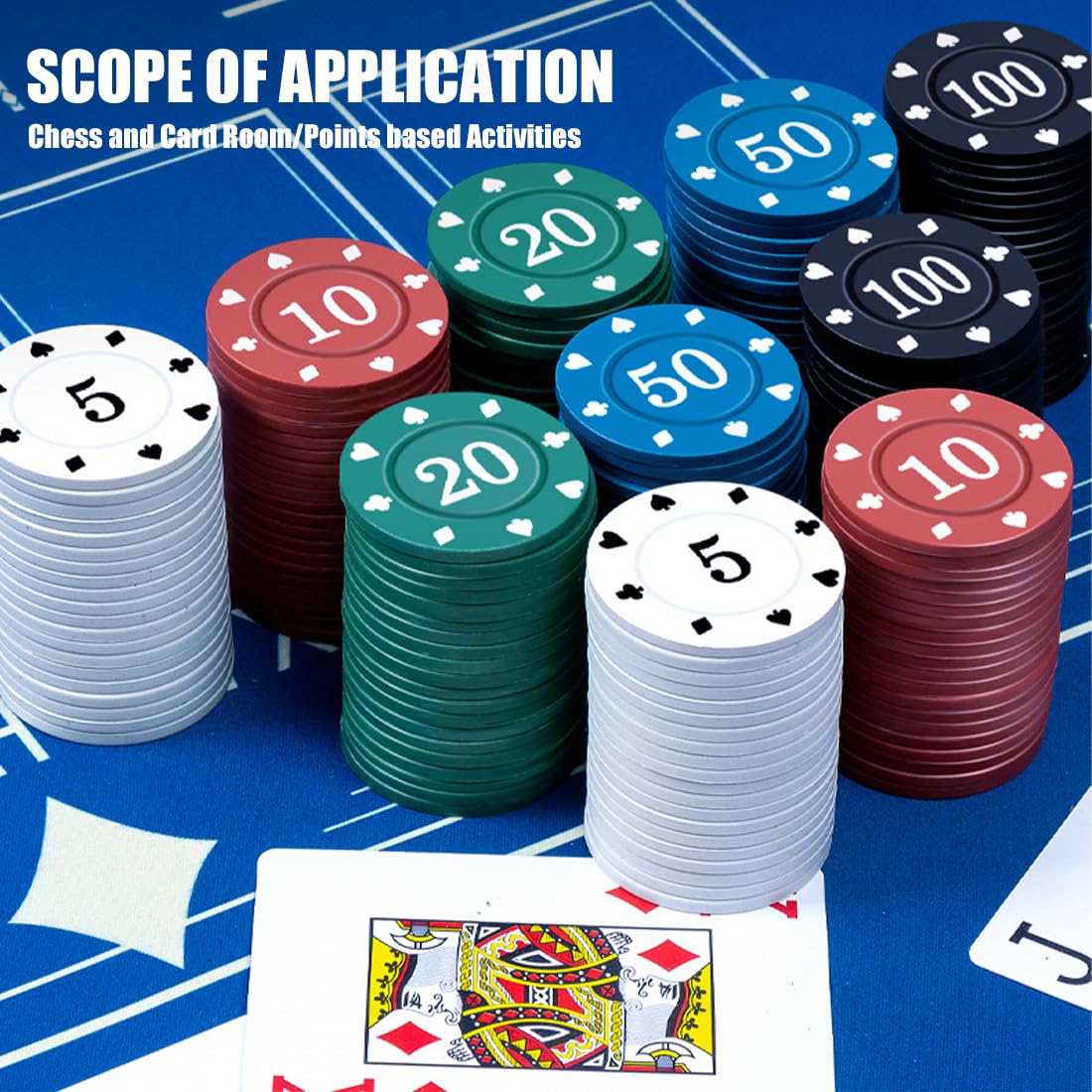 WeddHuis 100PCS Fiches da Poker, Set da Poker, 5 Colori