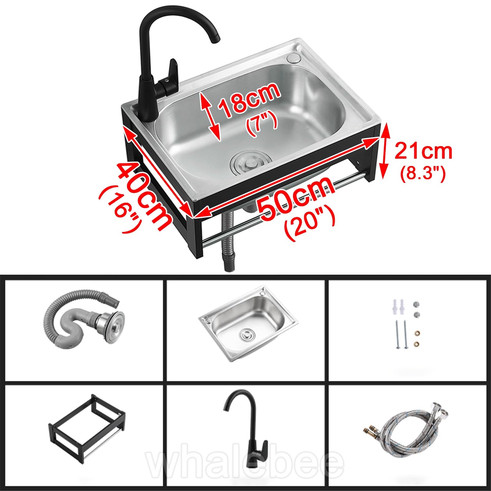 Waschbecken Küche Edelstahl Spülbecken, Wand Montiert Outdoor Garten Waschbecken Mit Aluminiumhalterung, Handtuchhalter, Wasserhahn, Abfluss, Spülbeckenset Spüle Für Waschküche, Garage