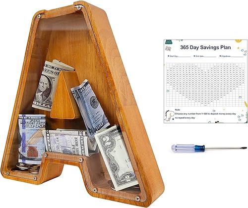 Miniatura 8 de Alcancía de madera personalizada, con nombre grabado láser, banco de madera grande, tanque de almacenamiento del alfabeto creativo 4 en 1, banco de