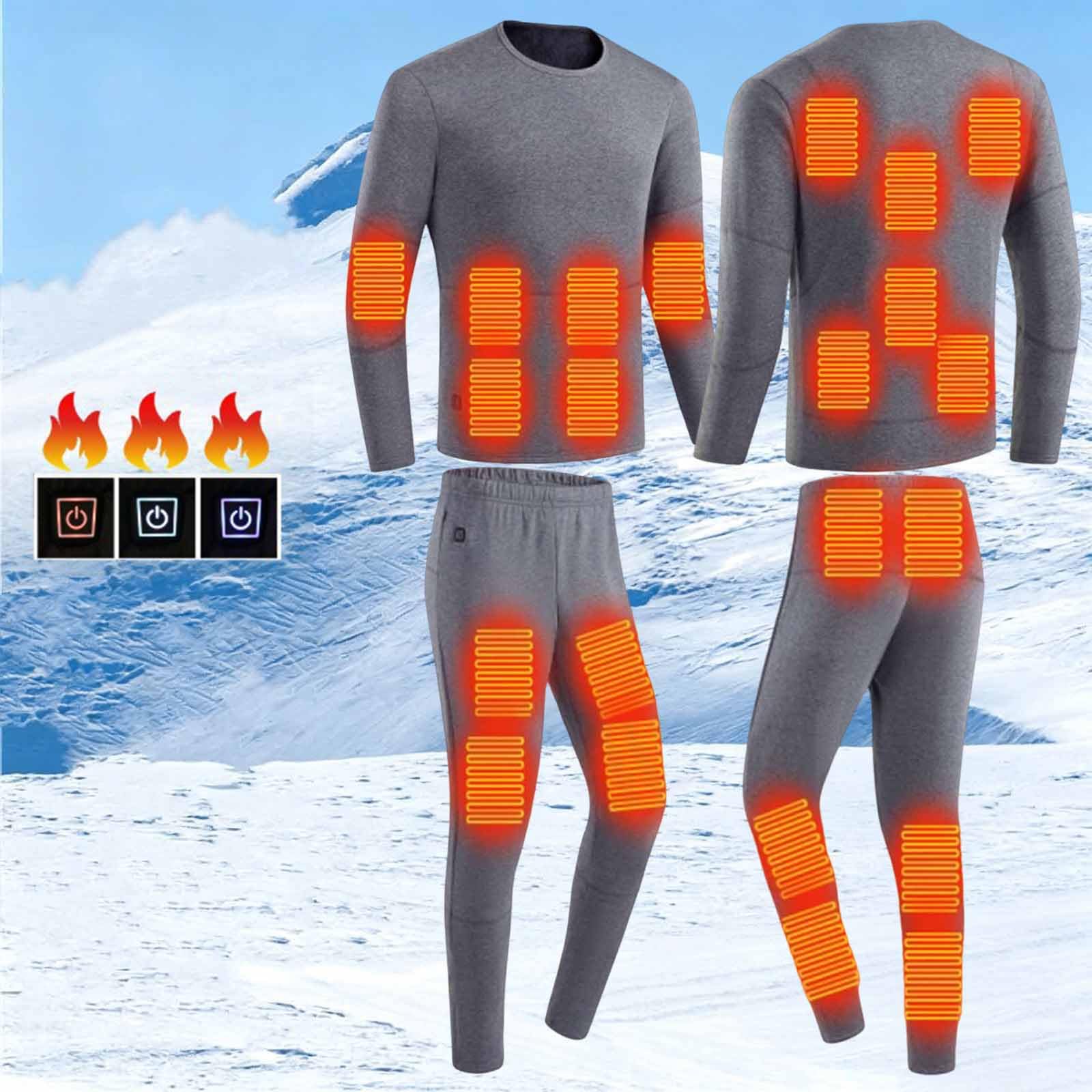 Ropa Termica Hombre,Conjunto Interior Calefactable USB 28 Zonas Calentadas | Ropa Térmica Calefactable 3 Controles de Temperatura, Camiseta Manga Larga y Pantalones Interior, para Esquí Motos Caza