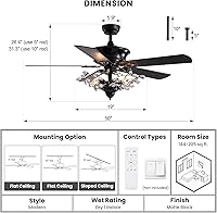 Vista 7 de CROSSIO Moderno ventilador de techo de cristal con control remoto para dormitorio, sala de estar (negro, 2, 50 pulgadas)