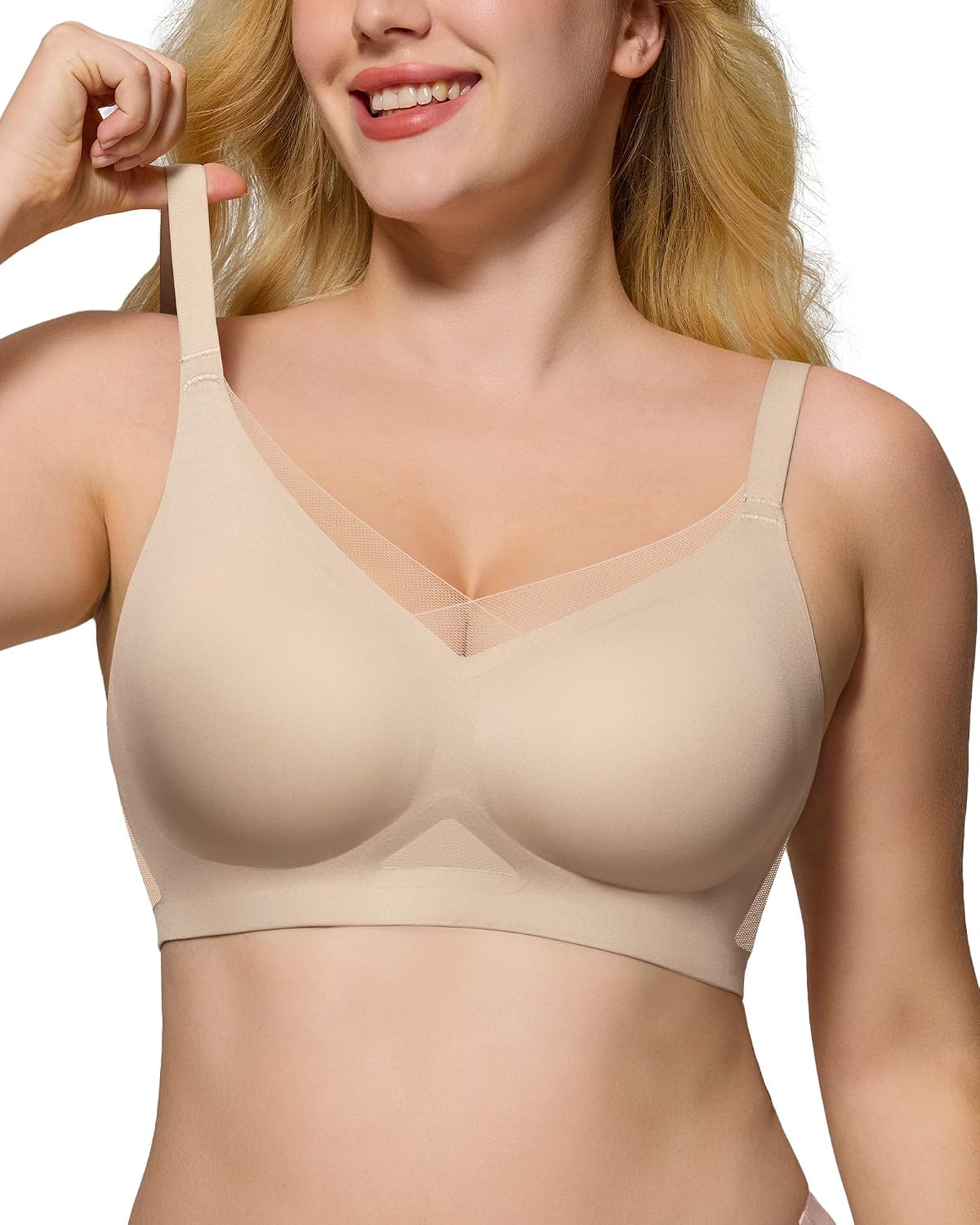 As Fairy Womens Bra No Underwire Seamless Wireless Bra with Soft Support V Neck Mesh Bras Lace Bralette Everyday Bra