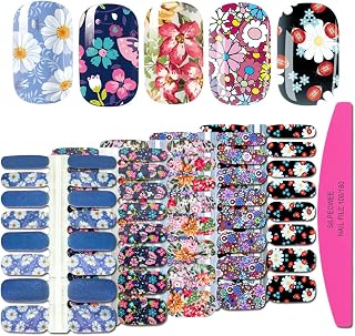 SILPECWEE 5 Sheets Flower Nail Polish Strips Self Adhesive Nail Stickers Full Nail Wraps Nail Art Accessories Nail Strips for Women with 1pc Nail File