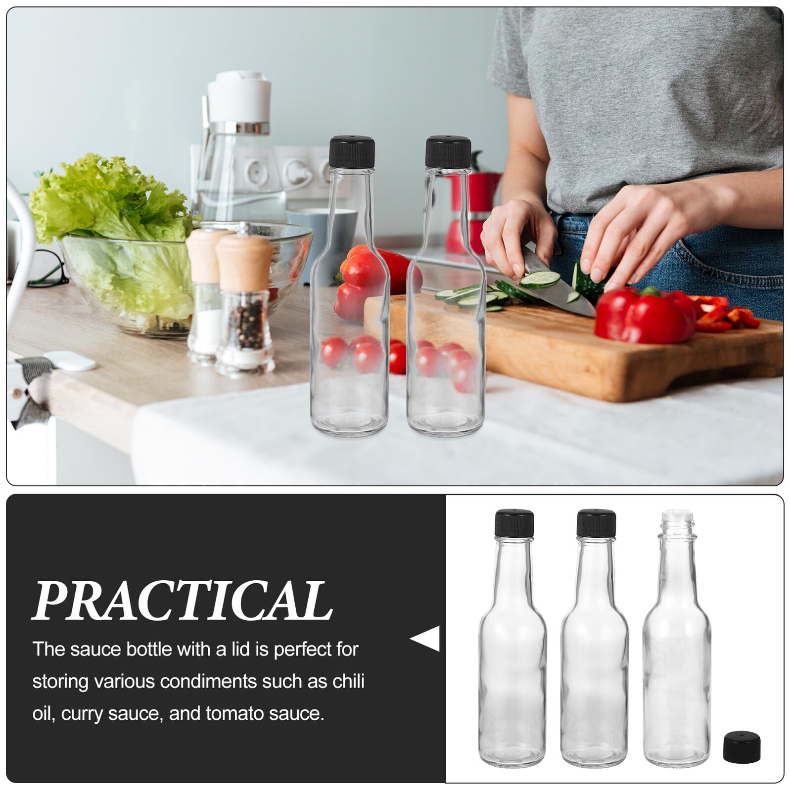 Toyvian 6 pièces Lot de Bouteilles Verre avec Couvercle pour Sauce Distributeur Ketchup Vinaigrette Huile et Condiment Bouteilles Multifonctions pour Cuisine Restaurant et Pique-