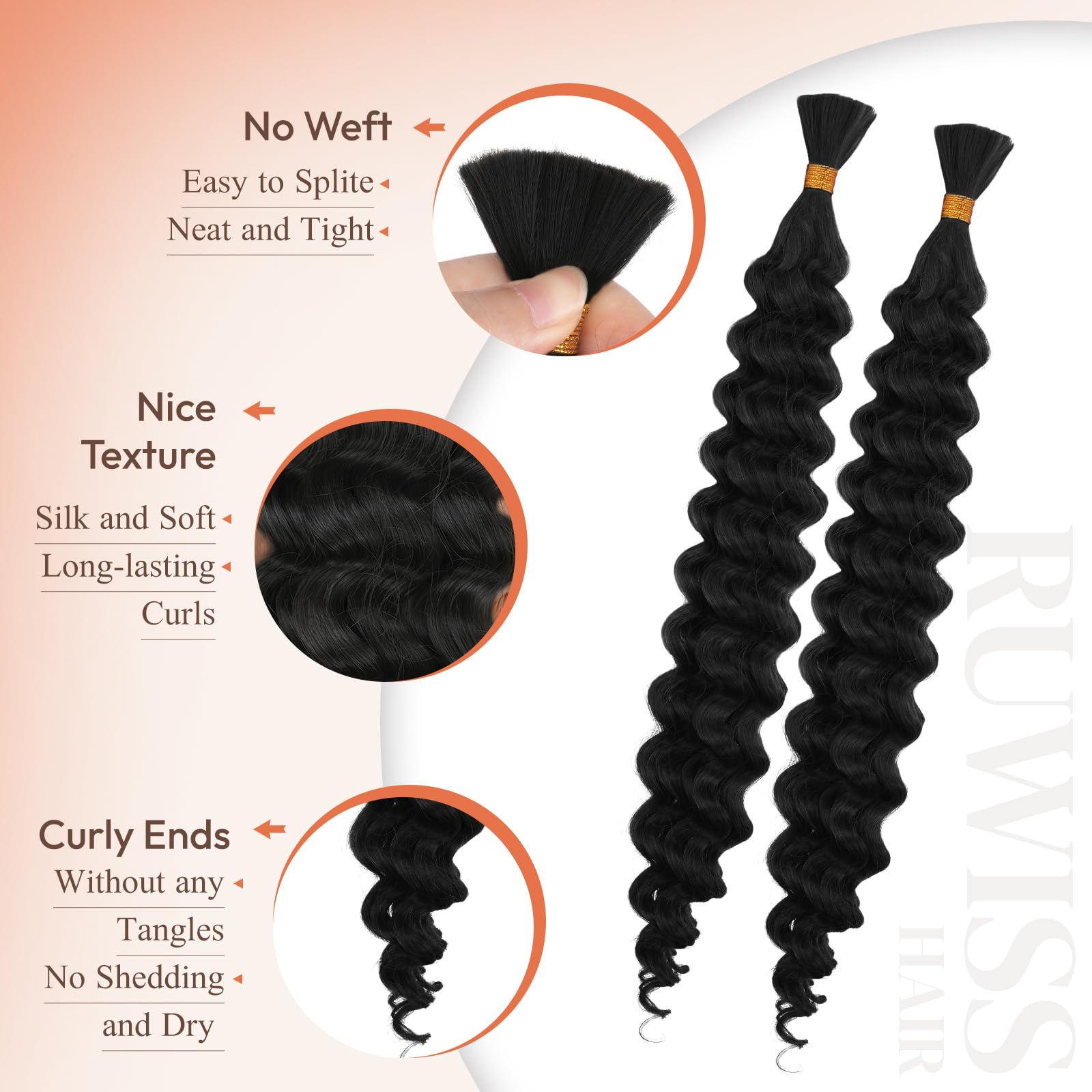 RUWISS 20 Inch Deep Wave Braiding Crochet Hair Extensions for Boho Braids Synthetic Curly Hair Extension for Black Women 2 Bundles/Pack (120g - Image 3