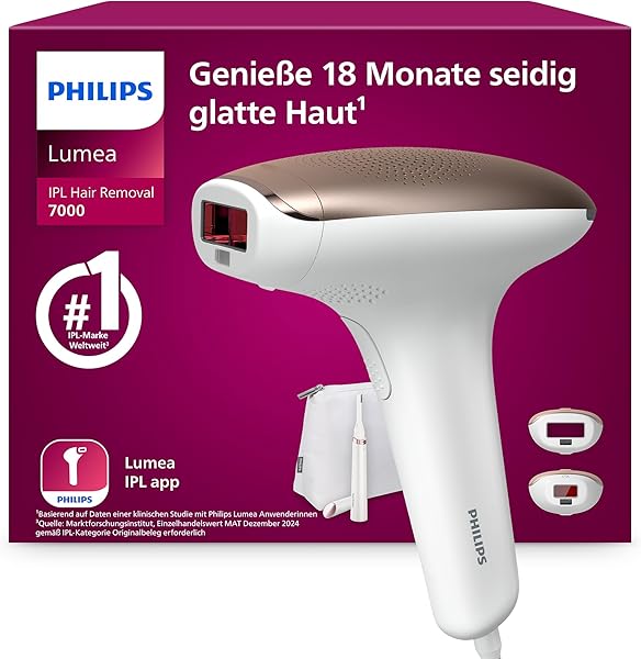 Philips Lumea IPL 7000 Series Haarentfernungsgerät – Alternative zur Laserhaarentfernung – 2 Aufsätze für Körper & Gesicht, inkl. Korrekturtrimmer (BRI921/00)