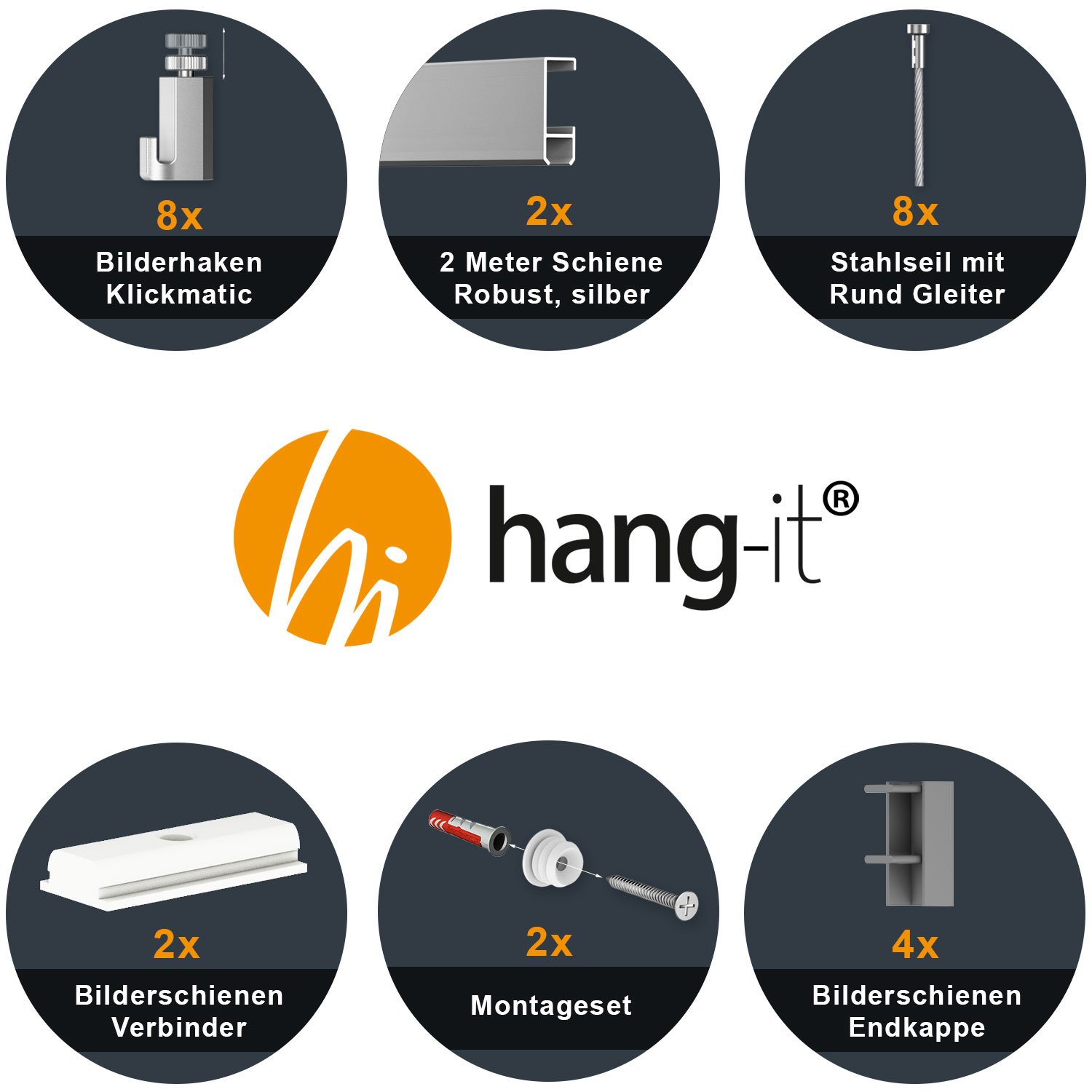 hang-it 4 Meter Premium Bilderschienen Galerieschienen - Komplett Set