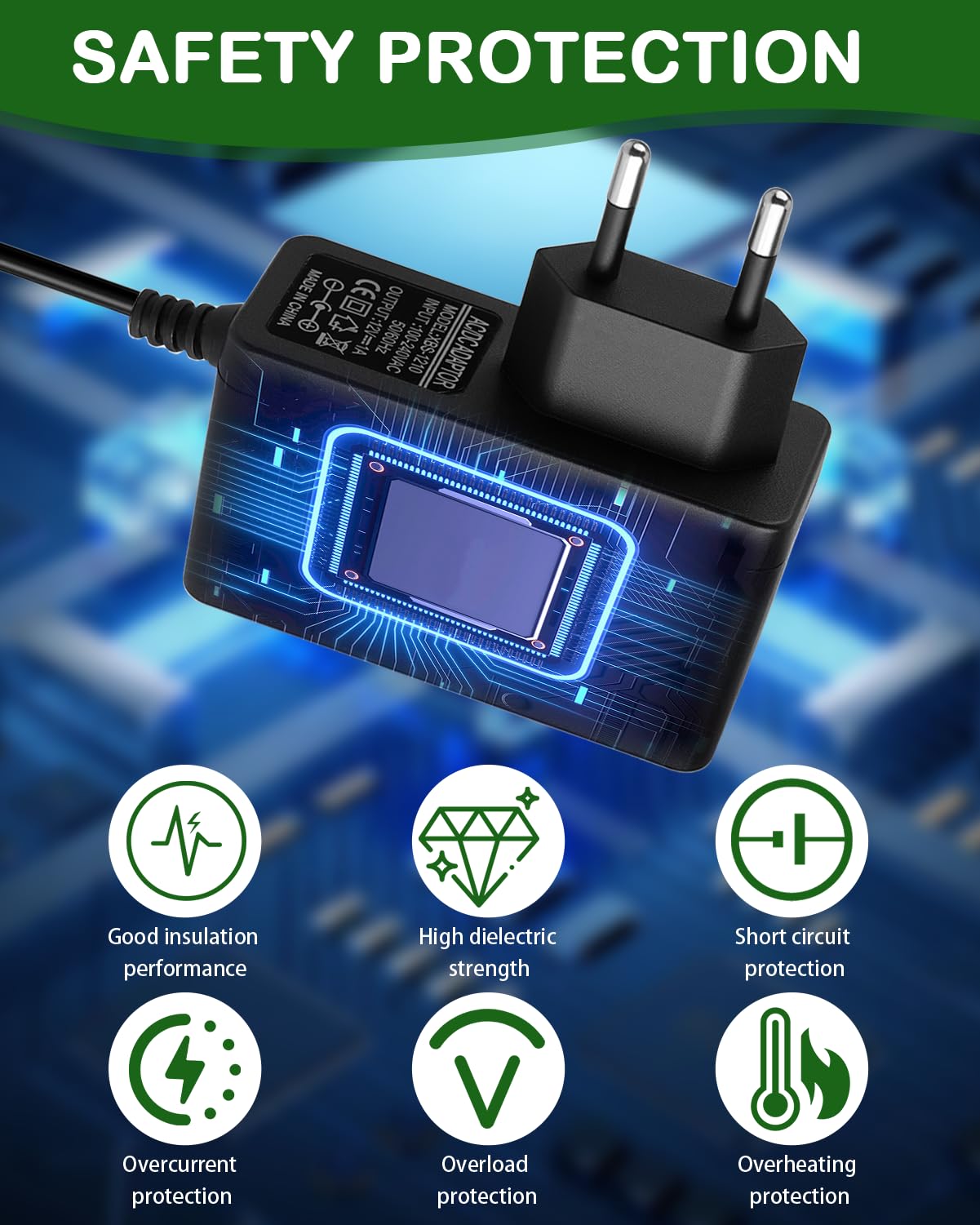 12V 1A Alimentatore di rete da, per strisce LED, per bambini, auto elettrica, moto, CCTV, router TV, fotocamera, adattatore AC/DC, 100-240 V, spina da 5,5 mm x 2,1 mm, cavo da 1 m