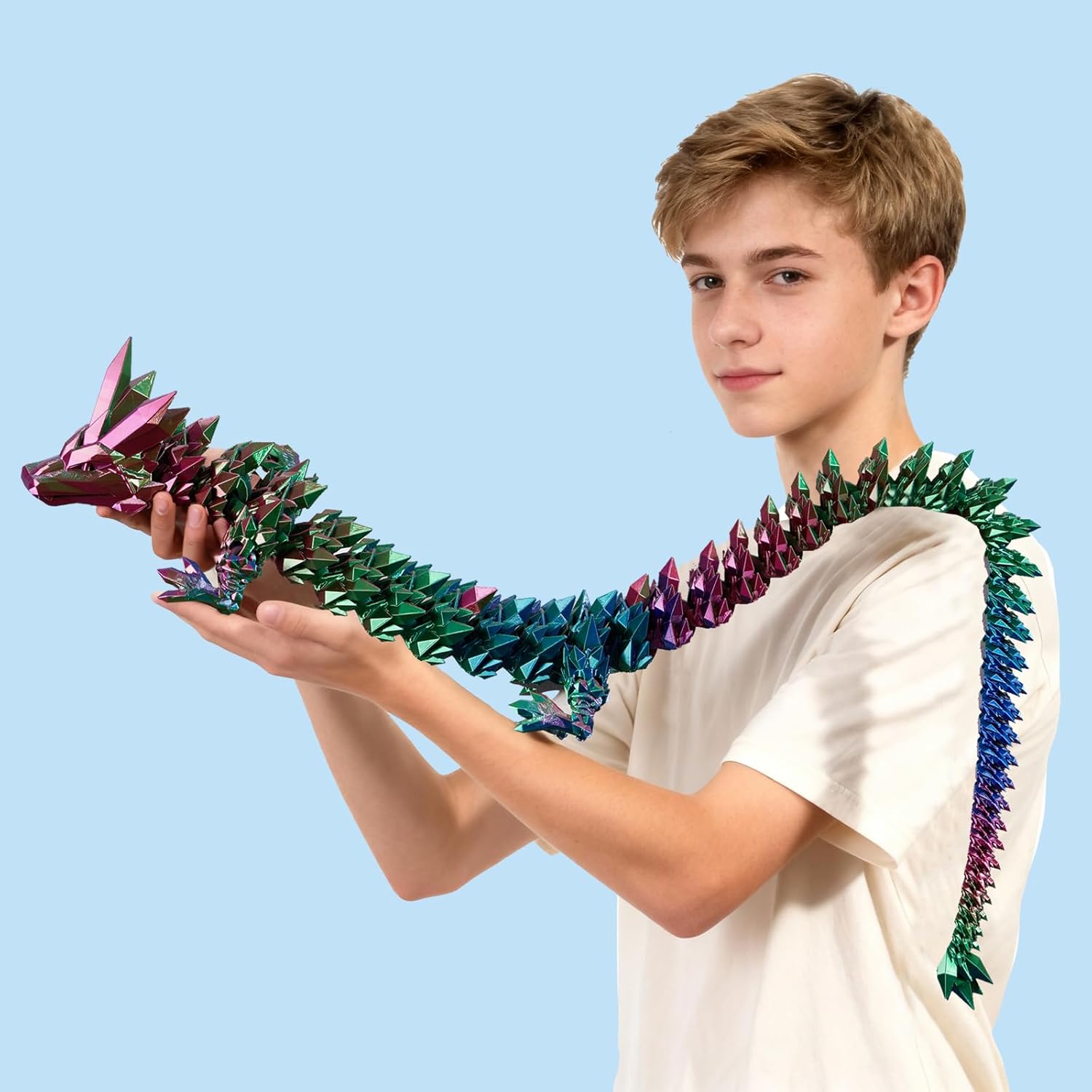 47”3D Printed Dragon Large 3D Dragon--Bigger Fidget Toy Gift for Kids, Boys, Girls & Adults,Cool Giant Crystal 3-D Printed Animals Desk Decor，easter basket essentials（47in blue green purple）