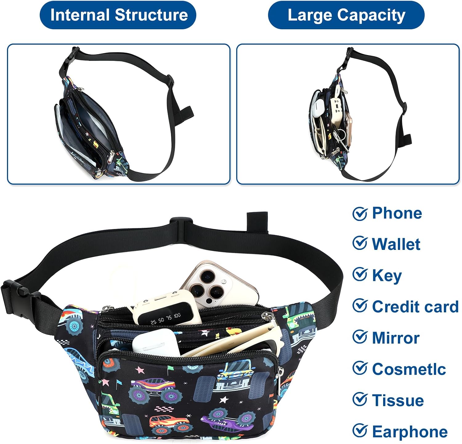 LEDAOU Kids Fanny Pack Belt Bag Boys Girls Crossbody Bags Purse Cute Chest Bag Toddler Waist Pack with Adjustable Strap