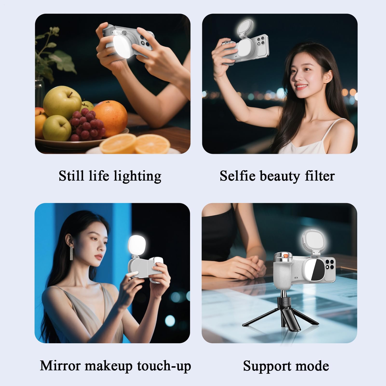 Cámara magnética para teléfono, soporte giratorio de 360 grados, mango para selfie con luz integrada, accesorio de fotografía móvil con agarre , dispositivo de cámara, estabilizador de mano para