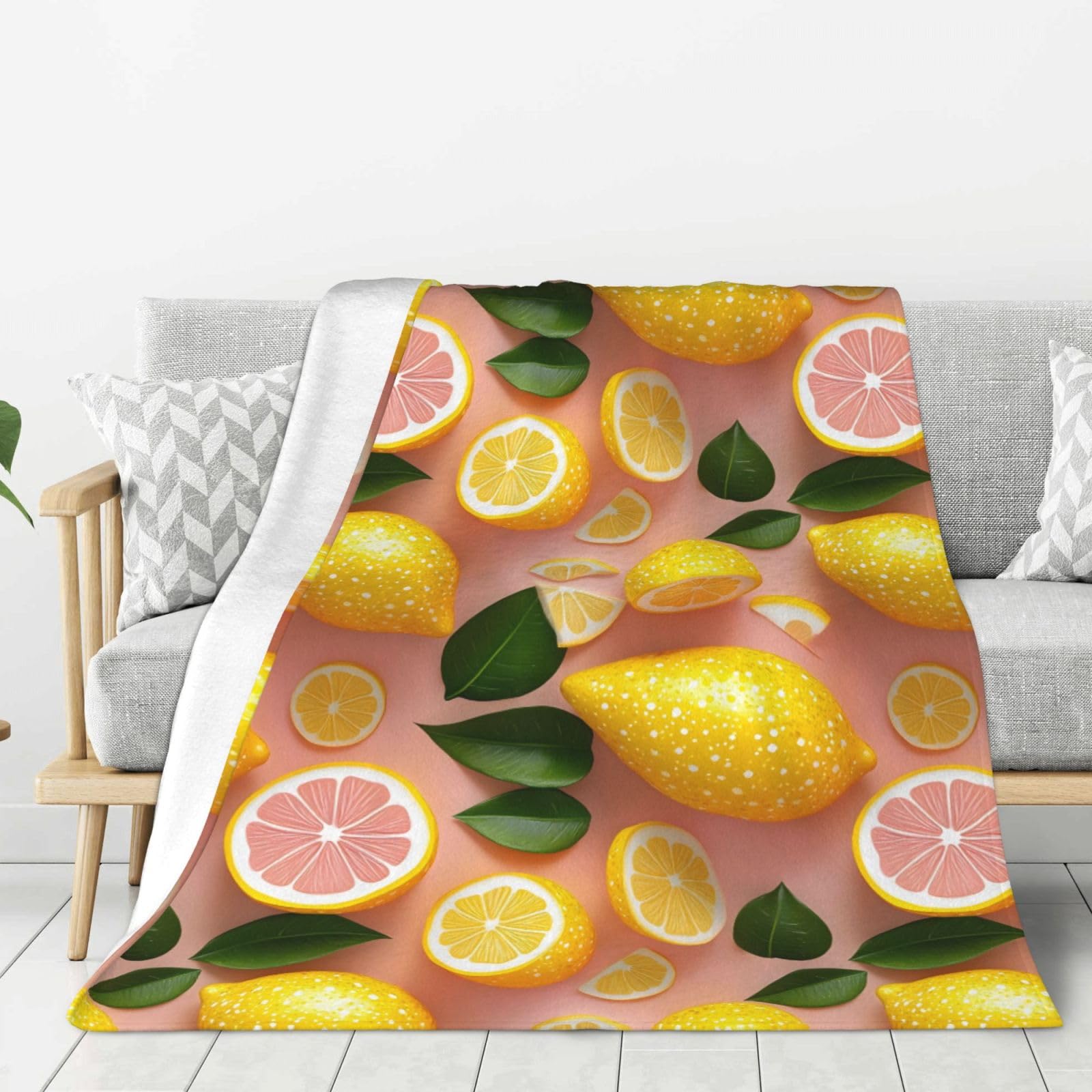 Couverture citron en flanelle 127x152 cm légère et douce pour canapé et lit