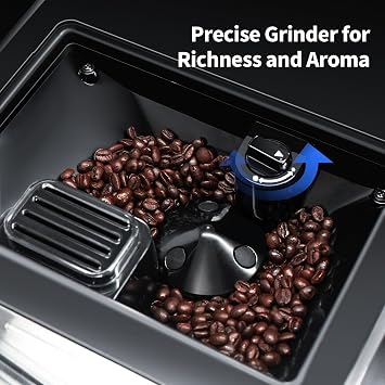 LINKLIFE Automatic Espresso Machine with Grinder and Milk Frother (Black)